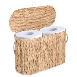 Toilet Paper Storage Water Hyacinth Toilet Paper Basket Bathroom Organizer toilet paper Holder Decorative Farmhouse Boho papers Holder with Lid Handwoven Wicker Box Living Room Accessory Organizer