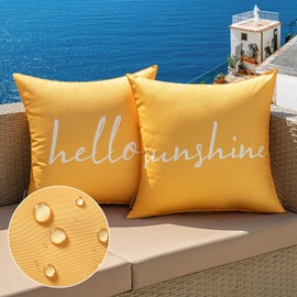 MIULEE Outdoor Waterproof Throw Pillow Covers Set of 2 Hello Sunshine Decorative Outdoor Square Pillowcases for Chair Patio Garden Couch Tent Balcony Sofa Summer Yellow 20x20 Inch
