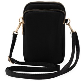 [JNiA] Smartphone Pouch, Women's, Nylon, Shoulder Bag, Pochette, Crossbody x Vertical, Mini, Black