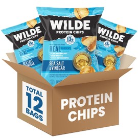WILDE Protein Chips, High Protein Snacks for Adults, Keto Chips, Gluten Free, Low Carb Snack Box Made with Real Ingredients 1.34oz Bags, Pack of 12, Sea Salt & Vinegar