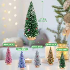 Bigqin 10Pcs Mini Christmas Trees 10cm Artificial Miniature Sisal Christmas Tree with Wooden Base and Colored Beads for Christmas Decor Christmas Party Home Table Craft Decorations (5 Colors)