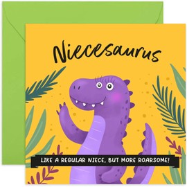 Old English Co. Dinosaur Niece Happy Birthday Card - Fun Birthday Greeting Card for Niece | Cute Niecesaurus Card from Auntie Uncle | Blank Inside & Envelope Included