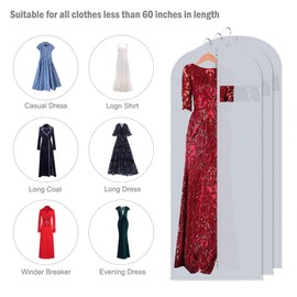 Mr Hsiung & Mrs Yin 60 Inches Long Suit Covers for Men and Women, 3PCS Foldable Garment Bag, Anti-moth Dress Bags Covers Long, PEVA Clothes Covers with Zip, Dust-proof Garment Covers on Open Rails