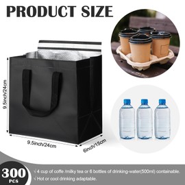 FoldTier 300 Pcs Insulated Take Away Bags Bulk Thermal Insulation Food for Coffee Milk Tea Hot Cold Food Fresh Seafood Cooler Pizza Delivery Bags for Catering Restaurant Grocery (Black)