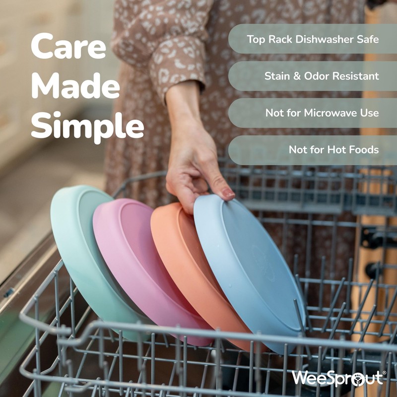 WeeSprout Bamboo Plates, Set of 4, Kid-Sized Dinnerware, Dishwasher Safe