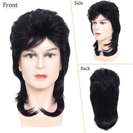 ByouByou Mullet Wigs for Men 80s Costumes Fancy Party Accessory Cosplay Wig (Black)