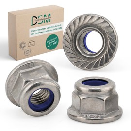 DSM - Flange Nuts M8 - A2/V2A Stainless Steel - Locking Nuts DIN 6926 - Self-Locking with Locking Toothing - Hex Nut with Flange - Stop Nuts Corrosion Resistant Clamping Nut - Pack of 50