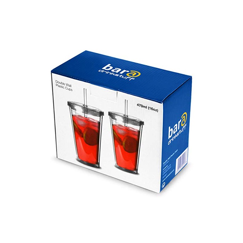 Bar Drinkstuff Double Wall Plastic Cup, 16oz, Pack of 2