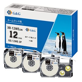 G&G XR-12WE XR-12WE Casio Nameland Black Letters on White Background GG-12WE-3P Set of 3 (8 m) Length 0.5 inch (12 mm) Compatible with KL-TF7 KL-YK50 KL-SY4 KL-P40