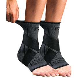Kuzimua Pack of 2 Adjustable Ankle Brace & Ankle Brace Bandage Ankle & Foot Bandage for Plantar Fasciitis, Achilles Tendon, Sports Orthopaedic Universal Left/Right (2 x Black, L)