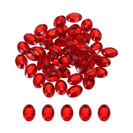 QUARKZMAN Pack of 50 Acrylic Oval Gemstones 13 x 18 mm Flat Back Artificial Rhinestones for DIY Crafts Beads Wedding Party Face Painting Jewellery Making Red