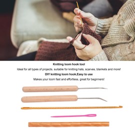 Loom Knitting Pen Tool with Wooden Handle, Loom Knitting Pen Set Handmade Knifty Knitter & Knitting Loom Hook Kit Quick Winding DIY Loom Pen Tool for Knitting Hats Scarves Blankets