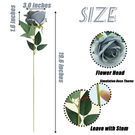 SITUMEIZI 15PCS Artificial Roses Silk Flowers Fake Roses Realistic Bouquet Long Stem with Gift Box for Valentine's Day Home Party Wedding Decorations(Silver)