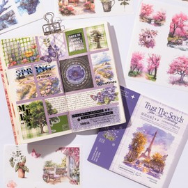 YagCu Journaling Sticker Book, 50 Sheets Scrapbook Stickers, Junk Journal Supplies, Pre-Cut Aesthetic Washi Materials, Watercolor Scrapbooking for Adults, Decorative Ephemera Bullet Planner Arts Craft