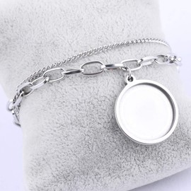 5PCS Fit 20mm Cabochon Chain Bracelet Bezel Setting Blanks with OT Clasp Stainless Steel Jewelry Making Findings for DIY Craft Kit