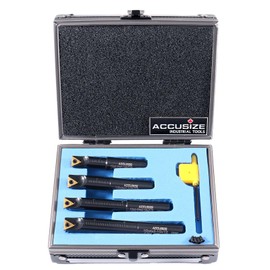 Accusize Industrial Tools 4 Pc 1/2'' Round Shank Indexable Boring Bar Set with Tcmt21.50 Carbide Inserts, 90 Degree, 2627-9104