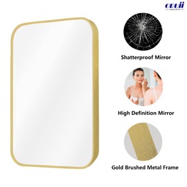 Oruii Gold Bathroom Mirror, Gold Rectangle Mirror 24x36 inch, Golden Metal Frame Mirror Rectangular, Brass Wall Mounted Mirrors for Over Sink, Bathroom, Living Room, Hallway, Vanity.