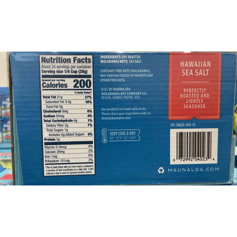 Mauna Loa Premium Roasted Macadamia Nuts, Hawaiian Sea Salt Flavor,