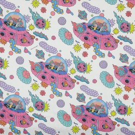 Kt KILOtela - Digital Printed Canvas Fabric Upholstery Cushion Curtains Half Panama Cotton Patchwork 100cm Length x 140cm Width Rick and Morty - White, Pink, Purple - 1 Meter