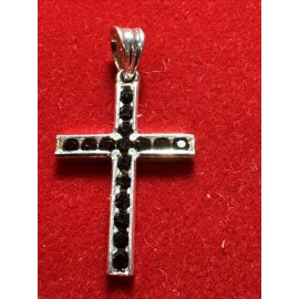 Sterling Silver .925 Decorative Cross ( 1990 -2000 ) with 16 Garnet color CZ