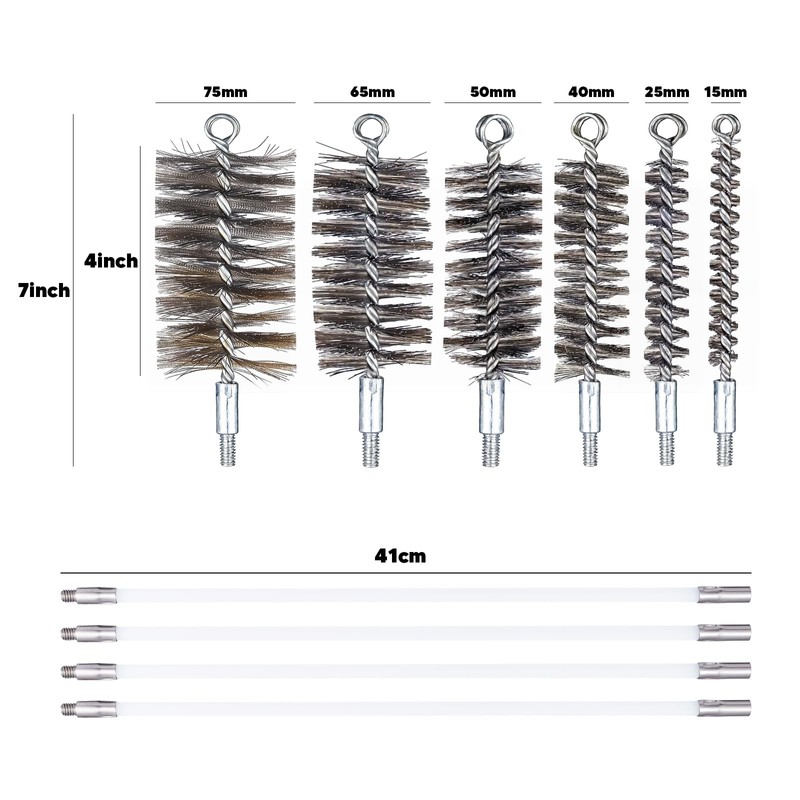 Pipe Cleaning Brush Set with Bristles, Drill Brush, Pipe Cleaning