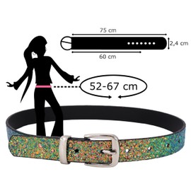 Eanago Glitter Children's Belt 'Ice Crystal' for Girls (Nursery and Primary School Children, 5-9 Years, Hip Circumference 57-72 cm), Belt Size 65 cm - Silver/multi-coloured., size: 65