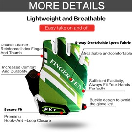 Finger Ten junior bicycle/MTB gloves for children, 2-11 years, outdoor sports, climbing frame, skate gloves, road bike, half finger gloves, gel padding, pair, pink / blue / green, green, m