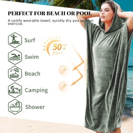 Kato Tirrinia Changing Robe With Hooded,Oversized Windproof Towel Poncho for Beach Surfing Outdoor Sports,Swimming Wetsuit Changing Bath Robe,One Size Fit Adults,Women,Men,Green