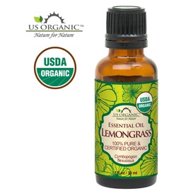 US Organic 100% Pure Lemongrass Essential Oil, USDA Certified Organic, Extracted by Steam Distillation Method, for Hair, Nail Polish Remover, Bees Attraction, and More. 30 ml
