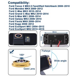 Fisheye 1280x720 Pixels car Backup Camera Reverse Parking Rear View Replacement for Ford Mondeo MK4 Fiesta S-Max Kuga Everest Focus 2 Hatchback Facelift C307 EcoSport MK1 MK2 C-Max