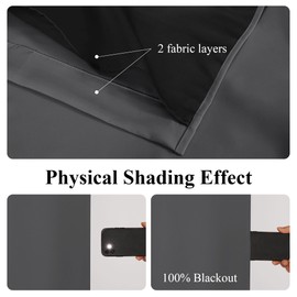 PONY DANCE 100% Blackout Curtains, Thick Double Layer Light Blocking Drapes, Thermal Insulated Noise Reducing Black Out Curtains for Bedroom Living Room with Black Liner, 52 x 95 Inch,Charcoal Gray