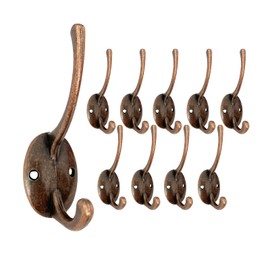 Mokife Pack of 10 Vintage Coat Hooks, Copper, Double Hooks, Antique Metal Hooks for Bedroom, Bathroom, Kitchen, Office