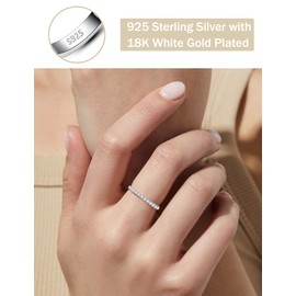 Oivley Half Wedding Band for Women 925 Sterling Silver Rings with 18K White Gold Plated Wedding Rings for Women Cubic Zirconia Rings Half Eternity Promise Rings for Her/Couples-75