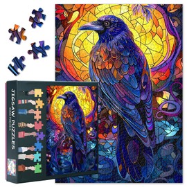 Jigsaw Puzzles Bird Art Puzzle Toys Gift Stained Glass Crow Puzzle Home Wall Decor Family Entertainment Challenging Puzzles Gift for Raven Lovers Relaxing and Stress Relief(27.5x19.7in)