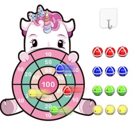 JKGIFTS 25 Inches Unicorn Gifts for Girls, Girls Toys Dart Board Kids Toys for Age 4-9 with 12 Sticky Balls Girls Gifts for 2-9 Year Old Kids Toys Birthday Gifts for Girls Boys Kids Age 4-9 Easter