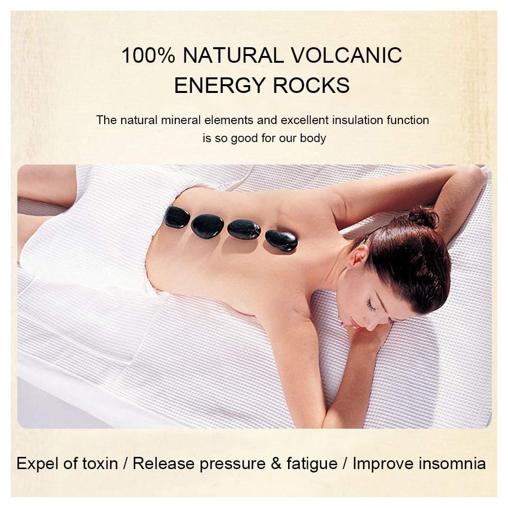 Hot Stones - 4 Large Essential Massage Stones Set (1.96in-2.36in) for Professional or Home spa, Relaxing, Healing, Pain Relief by Great for Spas, Storage Velvet Bag Included