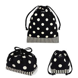 COLORFUL CANDY STYLE NU600900 Drawstring 3-piece Set, Gymnastics Clothing Bag, Lunch Bag, Cup Bag, Polka Dot Large (twill/black), Change of Clothes, Lunch Bag, Small Items, Kids, Cute, Stylish, Polka