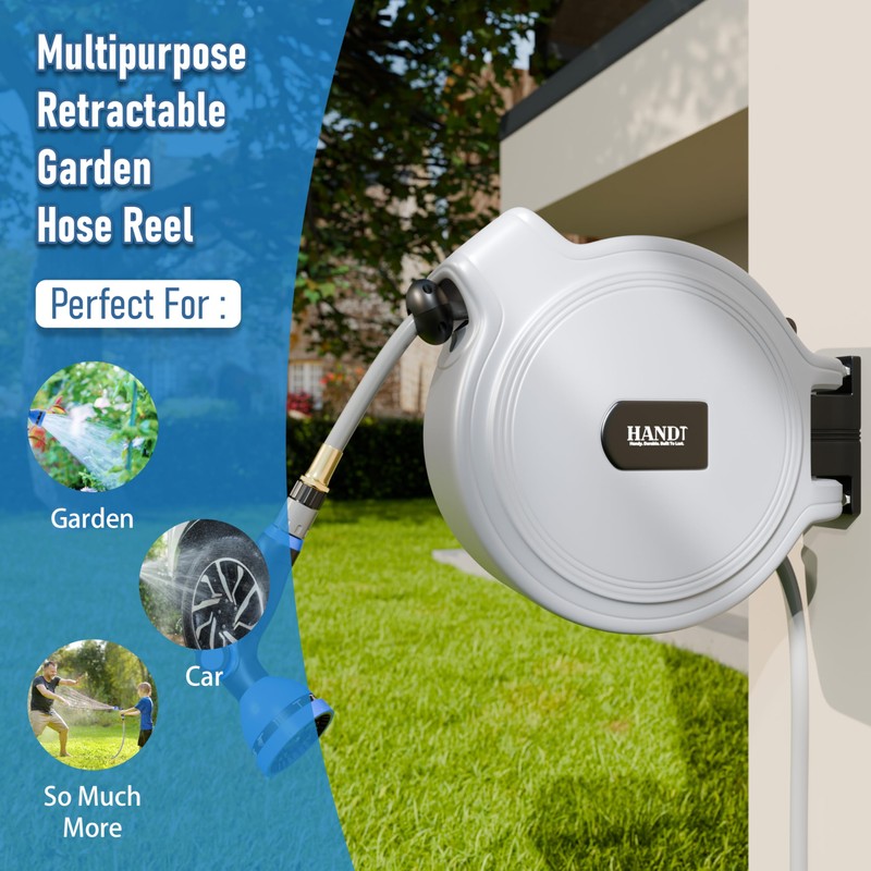 USA Based Retractable Garden Hose Reel, 1/2 in x 50