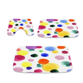 TheBlackSpot Colorful Cartoon Polka Dot Bathroom Rugs Bath Mat Sets 3 Piece Imitation Cashmere Imitation Cashmere Anti Slip Mats,U-Shaped Contour Shower Mat