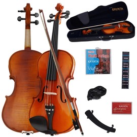 KAYATA 3/4 Size Violin set, Beginner Students Violin,Maple Wood Violin Ebony Fittings with Hard Case, Shoulder Rest, Rosin, Bow, Extra Strings,Finger Guide Violin Sticker.