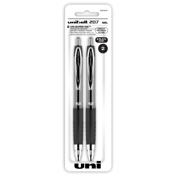 Uni-Ball Black Retractable Gel, 2 Pack with Medium Points, Uni-Ball