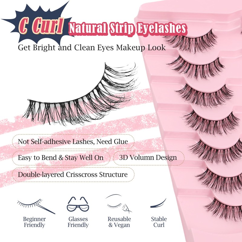 Natural Eyelashes Cat Eye Lashes 14MM Strip Lashes 3D Volume