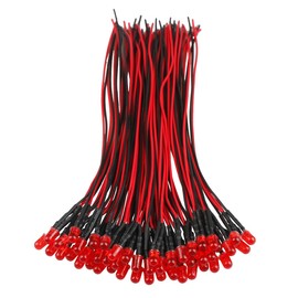 EDGELEC 50pcs 12 Volt 5mm Red LED Lights Emitting Diodes, Pre Wired 7.9 Inch DC 12V LED Light Diffused Colored Lens Small LED Lamps