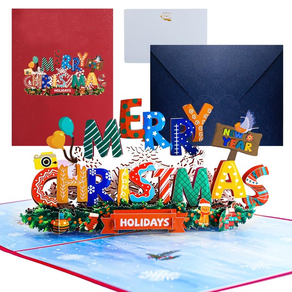 Ainvliya 3D Cartoline di Natale,1PCS Biglietto Auguri Natale con Buste e Adesivi da Busta, Regalo Natale Cartoline, Cartolina di Natale per Salutare Familiari, Amici e Colleghi