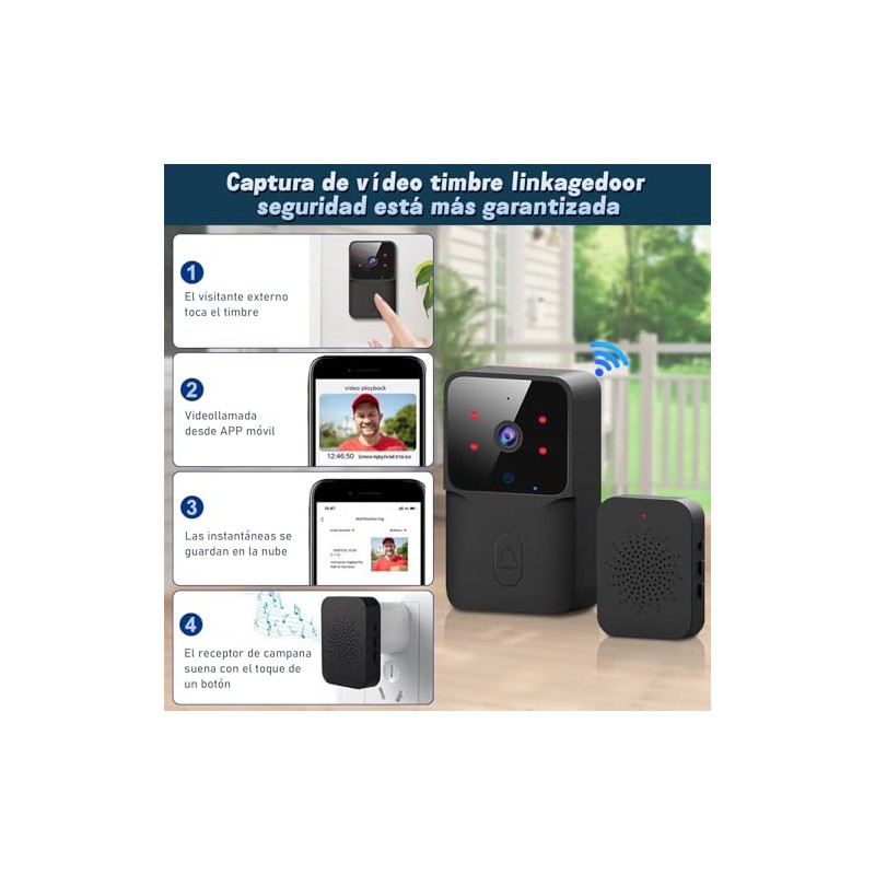 Yakiter Video Timbre Inteligente, Mbre Inalambrico Exterior con Camara,Timbre Inteligente