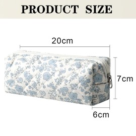 RabbFit Pencil Case Girls - Teenager Pencil Case School Pencil Case with Aesthetic Flowers Pencil Case with Zip Cute Fabric Pencil Case for Girls Cosmetic Bag, blue, Fabric Pencil Case Bag