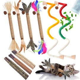 GREMBEB Cat Toys 12Pcs 23.6" Catnip Toys for Indoor Kitten Toys Cat Silvervine Chew Molar Wood Interactive Cat Cotton Rope Cleaning Teeth Cat Dental Stick Cat Treat Kitty Self Play Cat Kick