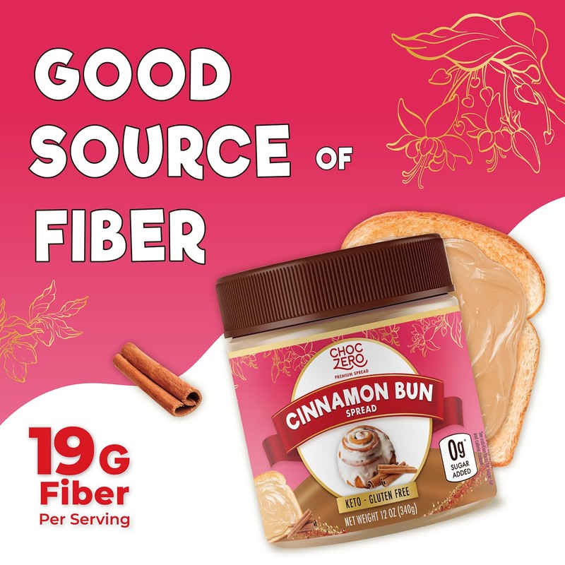 ChocZero Cinnamon Bun Spread, No Added Sugar, High Fiber, Low
