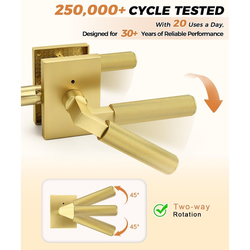 Probrico Brushed Gold Privacy Door Handle, Knurled Lever, Heavy Duty