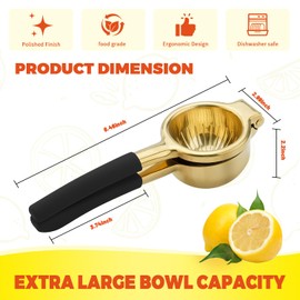 SHIKORI Lemon Squeezer, Large Heavy Duty Handhelp Juicer for Lemon, Stainless Steel Hand Press Citrus Juicer, Lime Squeezer Bar Tool, Manual Citrus Press (Gold & Black)